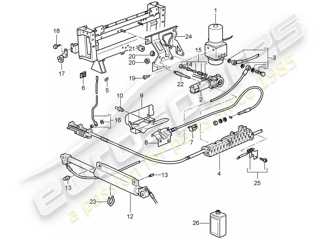 porsche 996 (2001) roof/convertible top - hydraulic pump with electric - motor part diagram