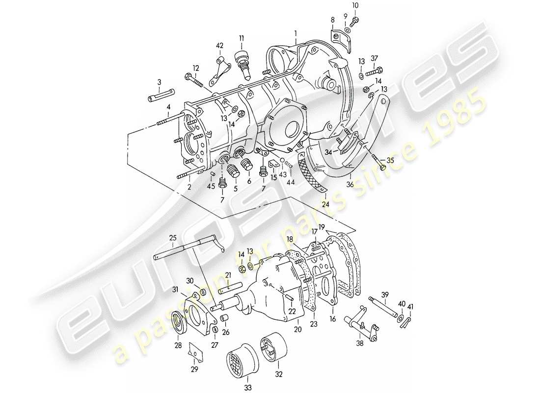 porsche 356/356a (1956) transmission case - with: - transmission suspension part diagram