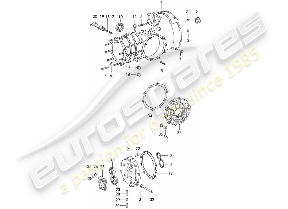 porsche 911 (1970) replacement transmission - transmission case - chilled casting - d >> - mj 1970 part diagram