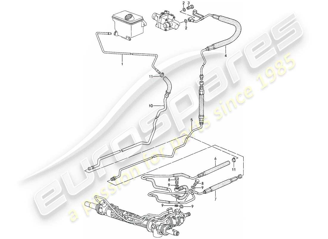 porsche 993 (1994) power steering - lines part diagram