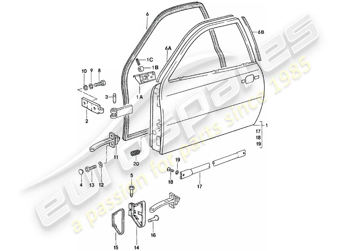 porsche 924 (1981) door part diagram