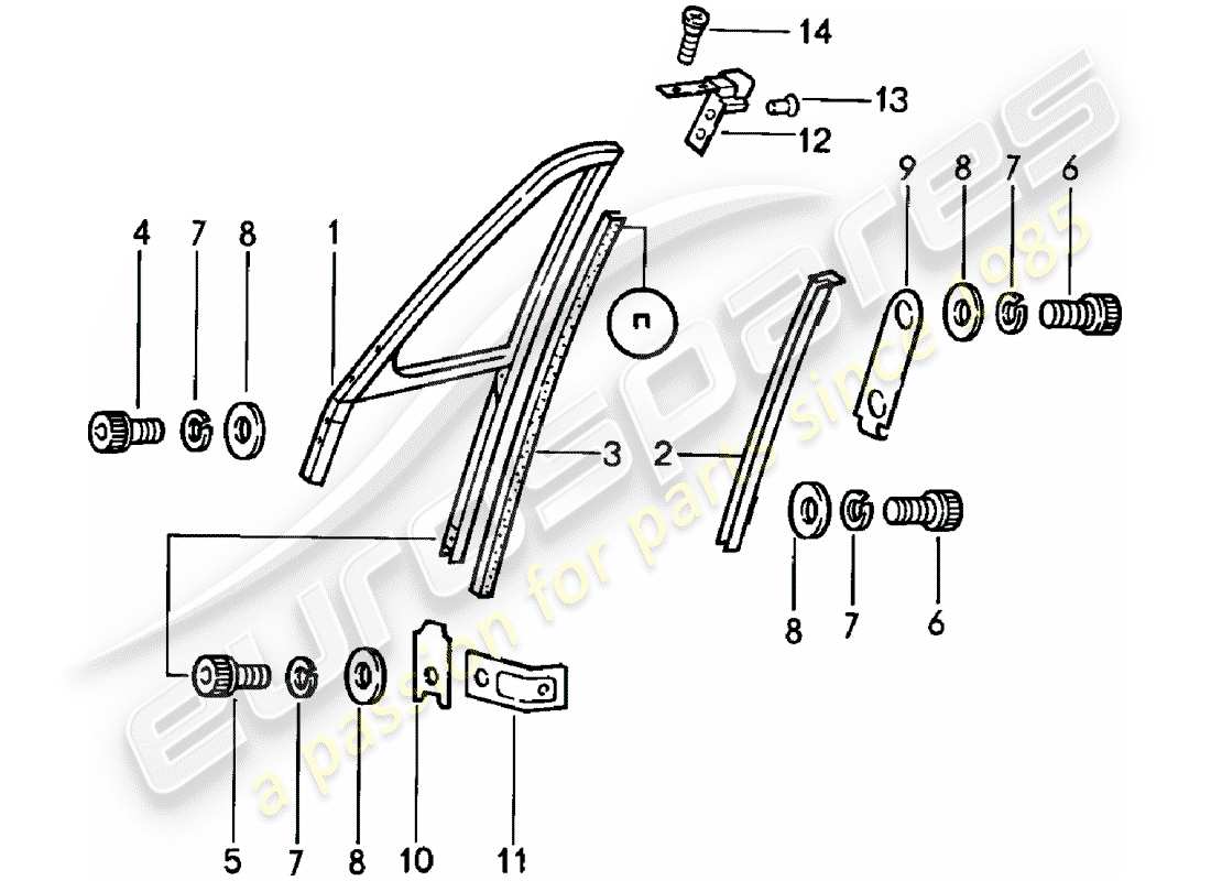 porsche 911 (1981) window frame part diagram