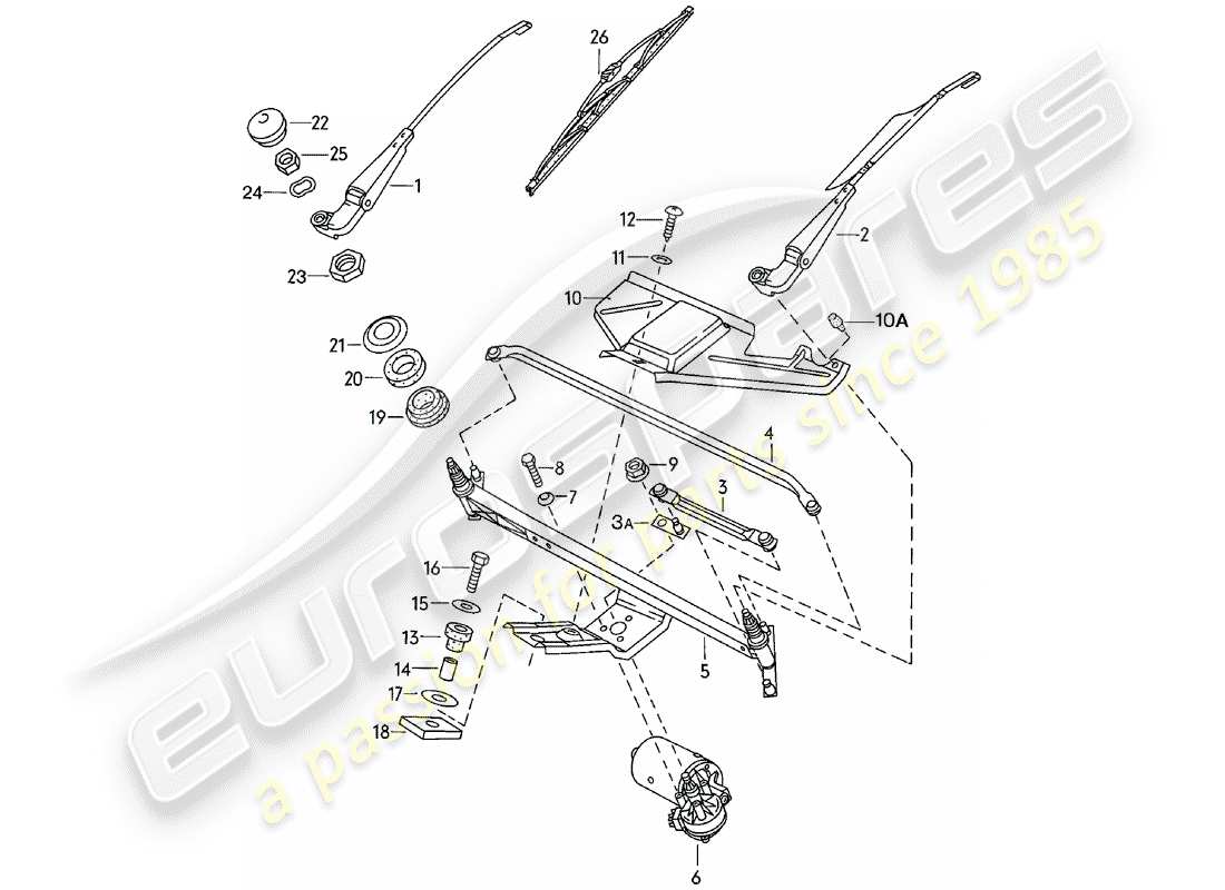 porsche 924 (1981) windscreen wiper system part diagram