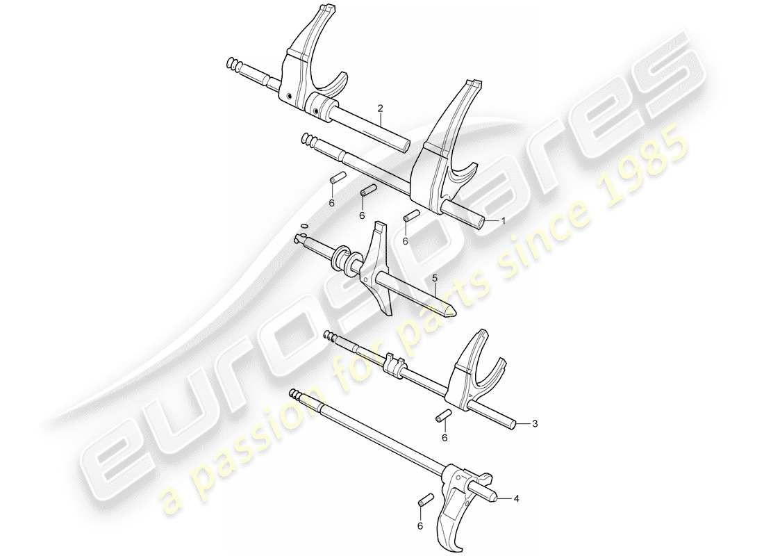 porsche 996 (2005) selector shaft - selector fork part diagram