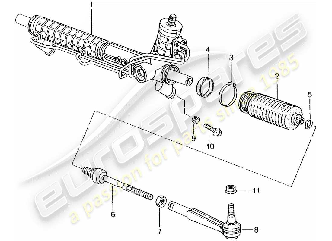 porsche 996 (2005) power steering - steering gear part diagram