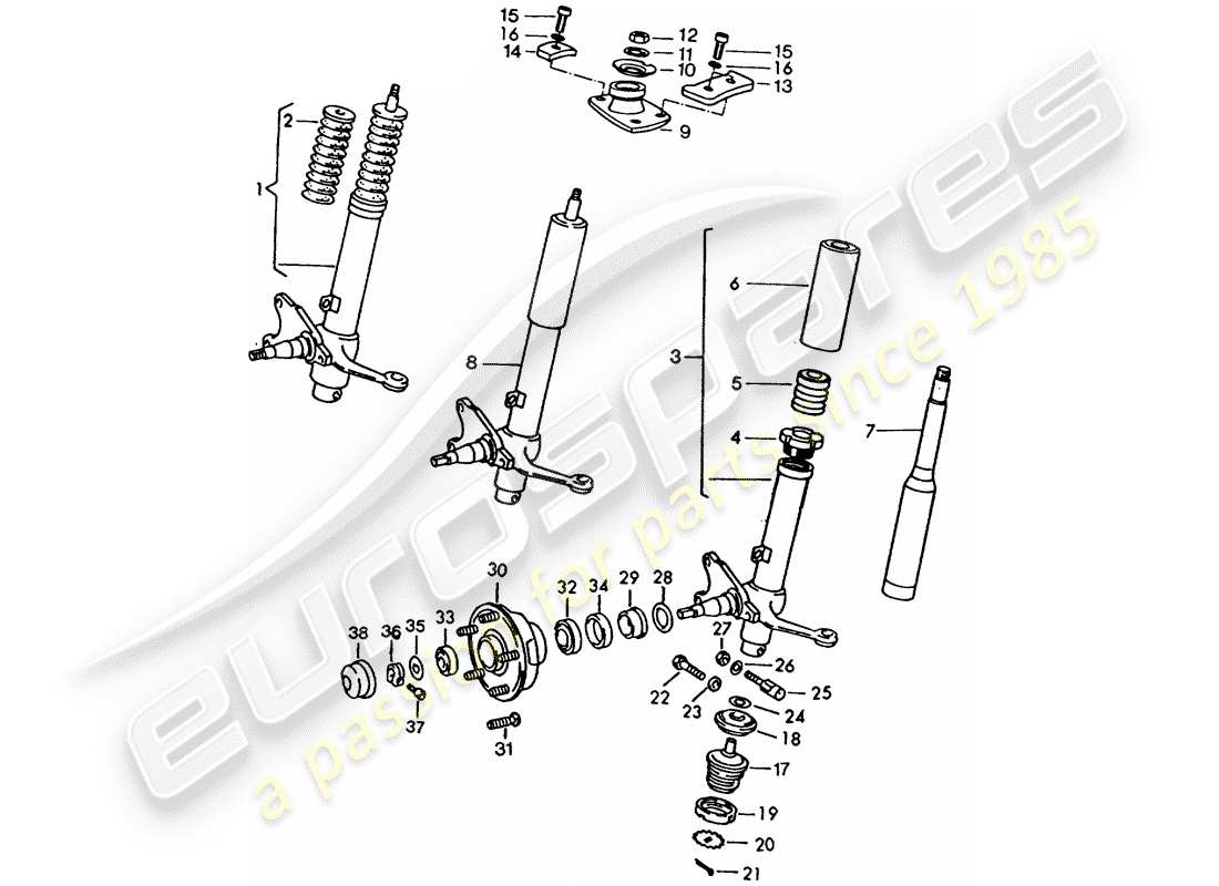 porsche 911 (1972) spring strut - shock absorber strut - lubricants part diagram