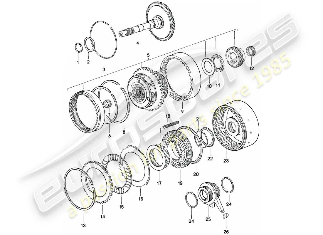 porsche 928 (1980) gears and shafts - 1 - automatic transmission part diagram