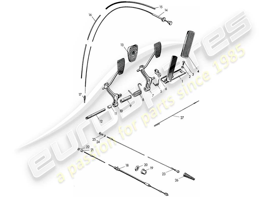 porsche 356/356a (1953) pedals part diagram