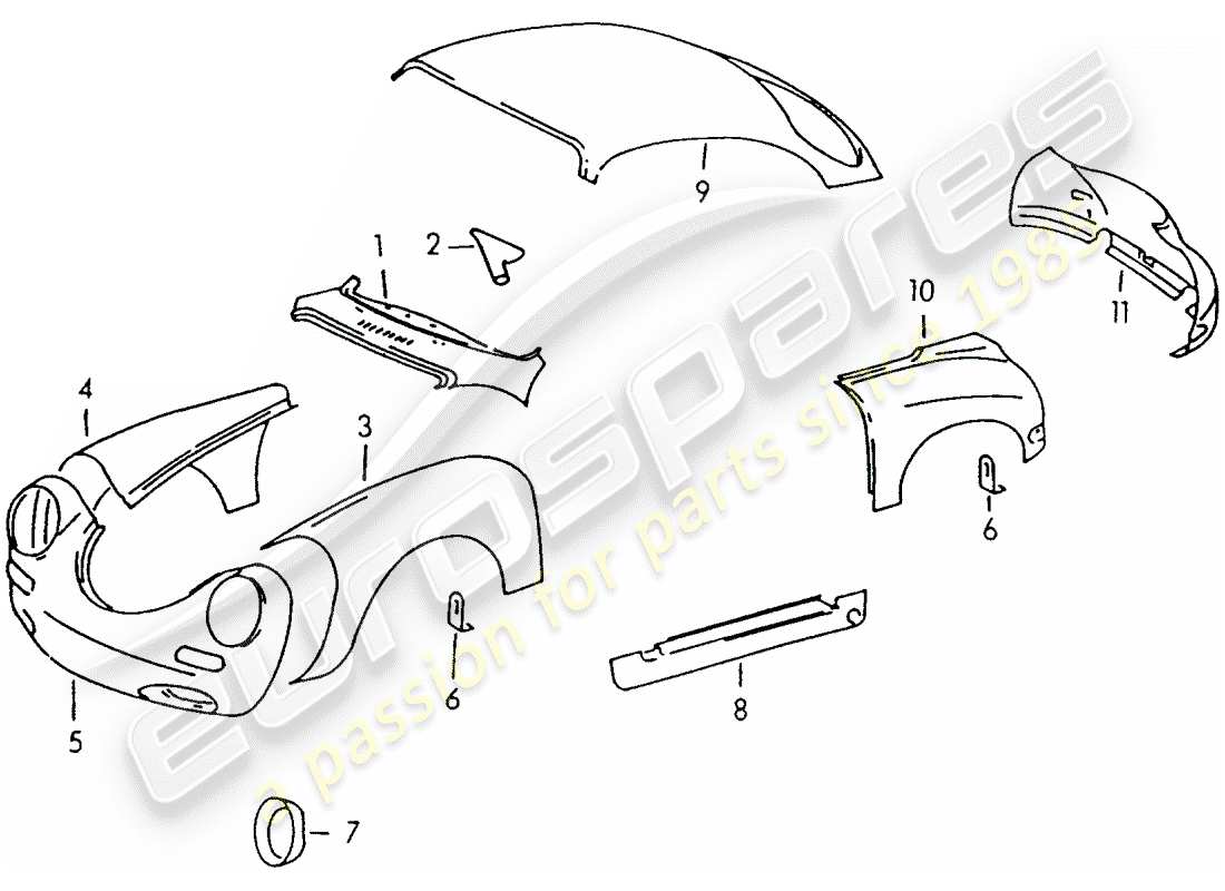 porsche 356/356a (1951) exterior panelling part diagram