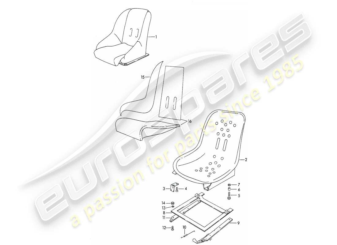 porsche 356b/356c (1964) seat part diagram