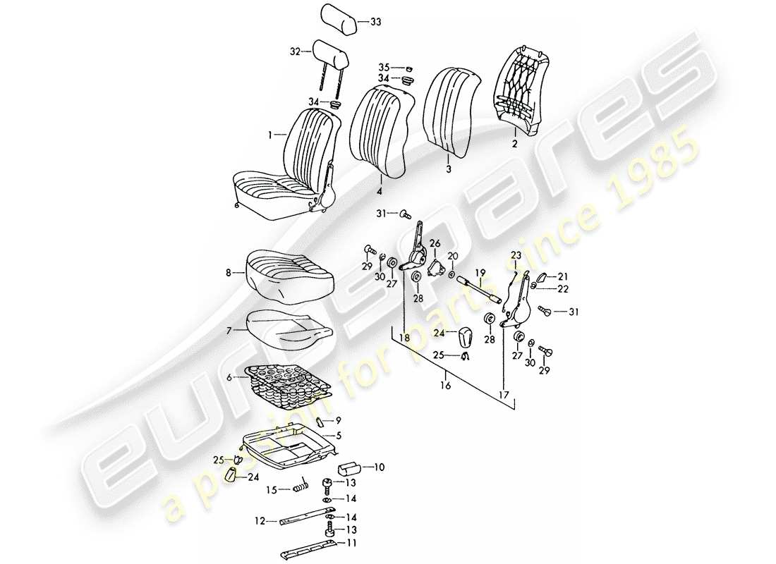 porsche 911 (1970) front seat part diagram