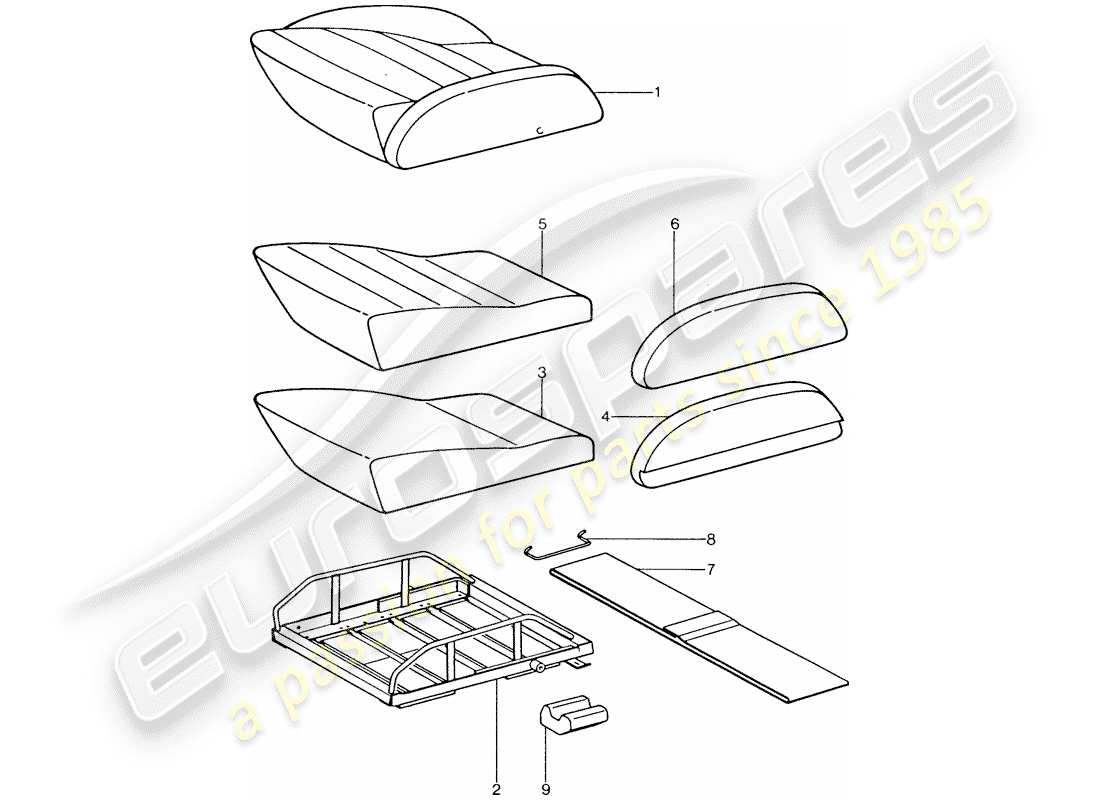 porsche 911 (1976) sports seat - seat cushion - single parts part diagram