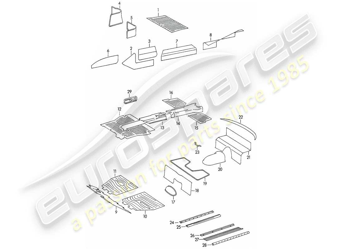 porsche 356/356a (1956) trims - footwell part diagram