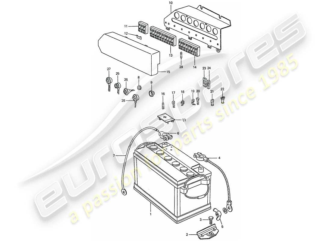 porsche 911 (1976) battery - plate part diagram