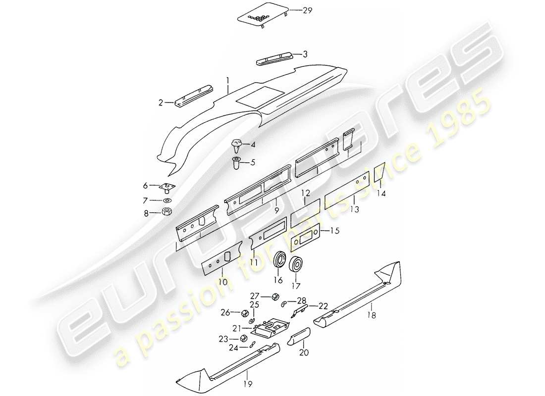 porsche 911 (1970) dash panel trim - with: - ashtray - and - trim cover part diagram