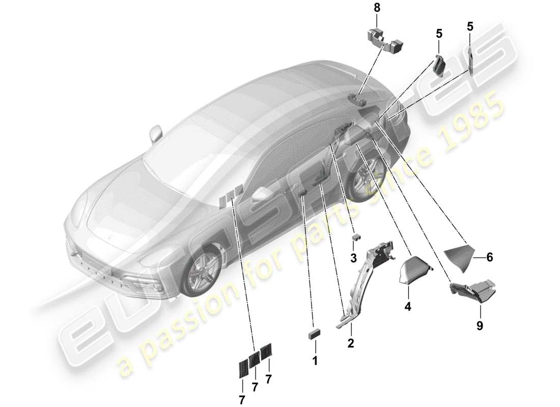 porsche panamera 971 (2017) sound absorber part diagram