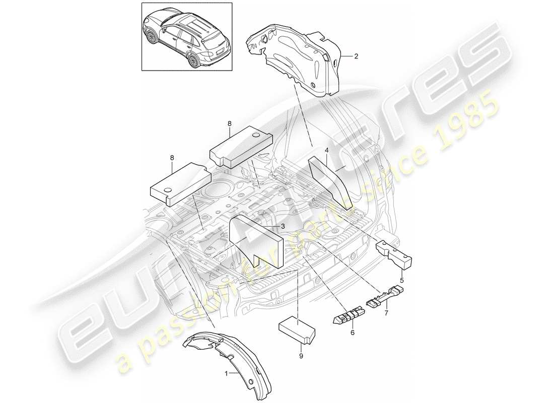 porsche cayenne e2 (2017) sound absorber part diagram