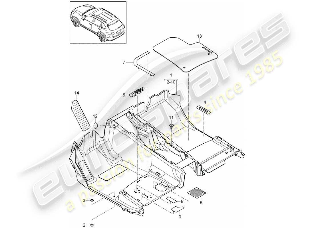 porsche cayenne e2 (2017) floor cover part diagram