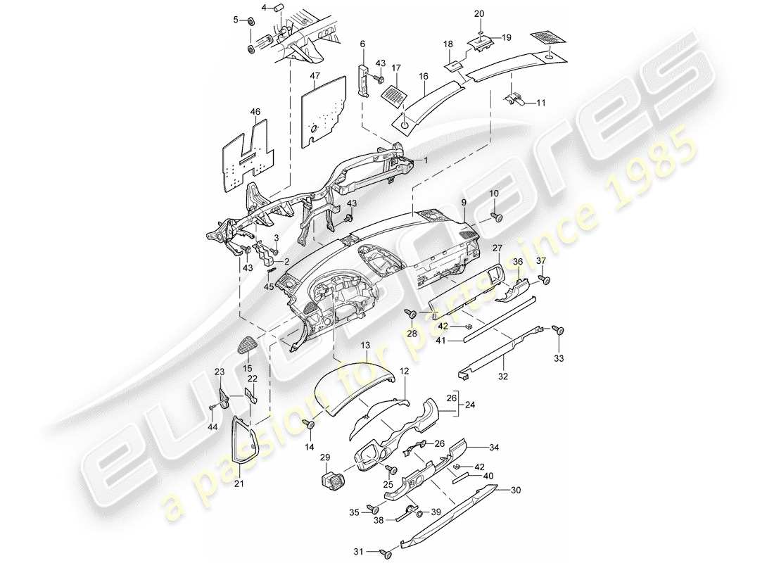 porsche cayenne (2009) dash panel trim part diagram