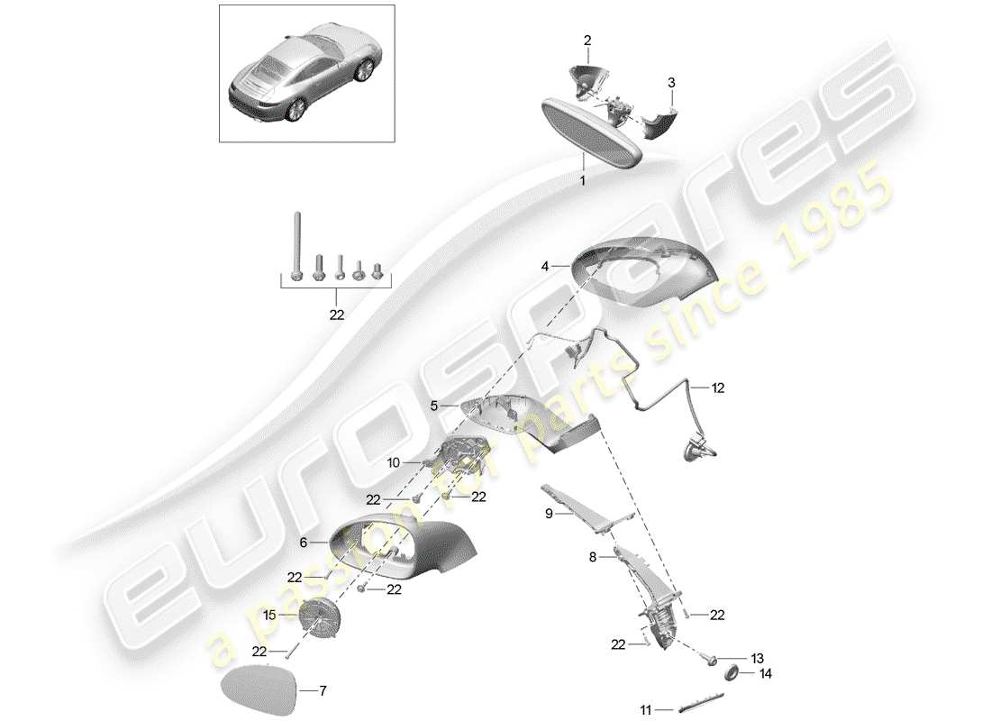 porsche 991 (2015) rear view mirror inner part diagram