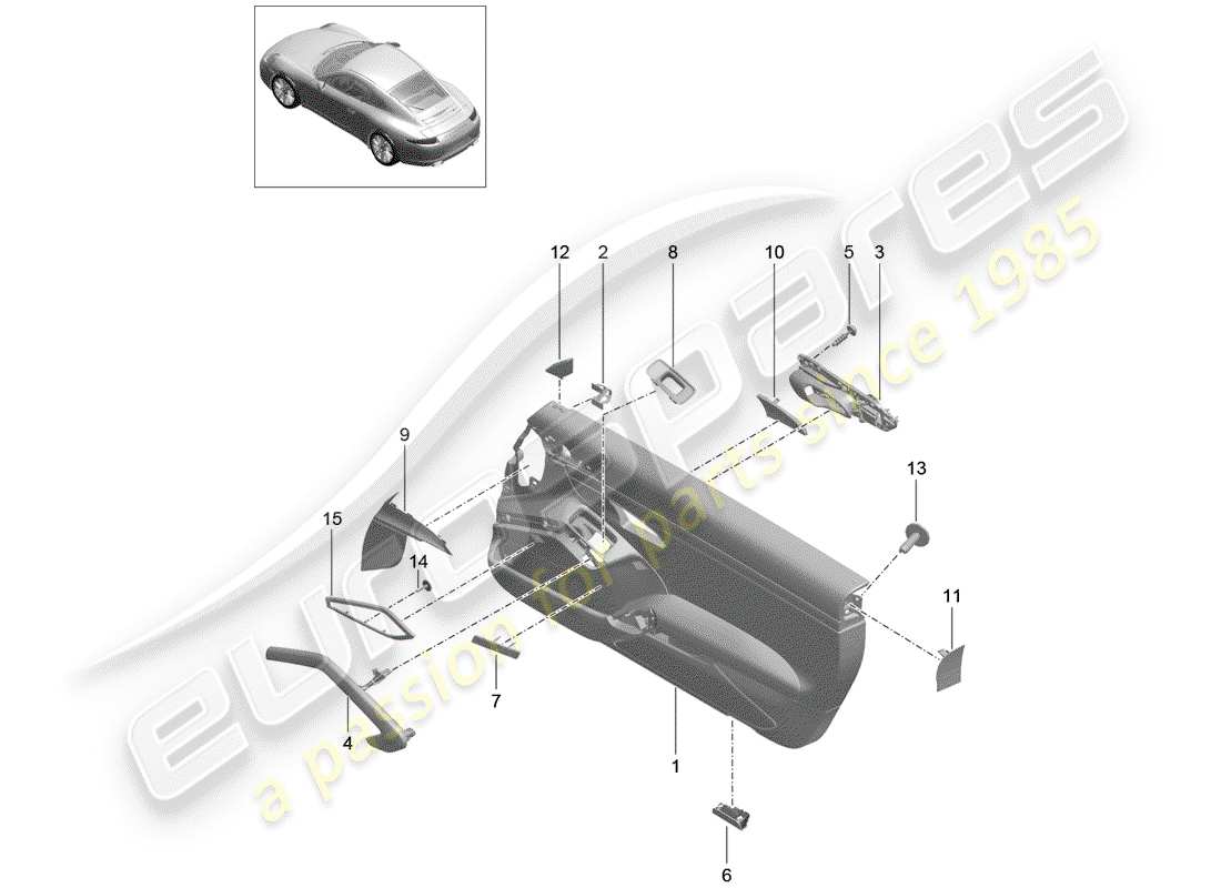 porsche 991 (2013) door panel part diagram