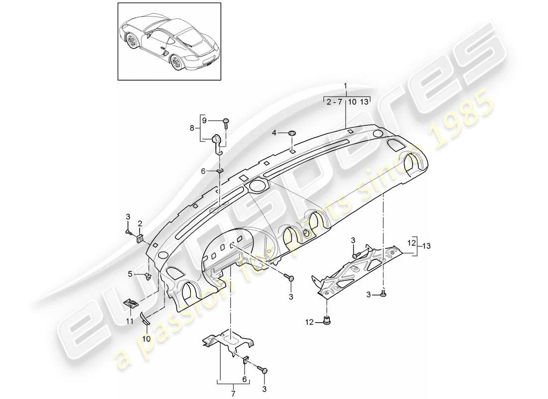 porsche cayman 987 (2008) dash panel trim part diagram