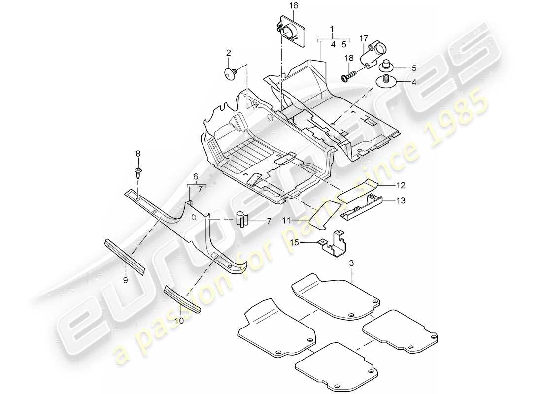 porsche cayenne (2010) floor cover part diagram