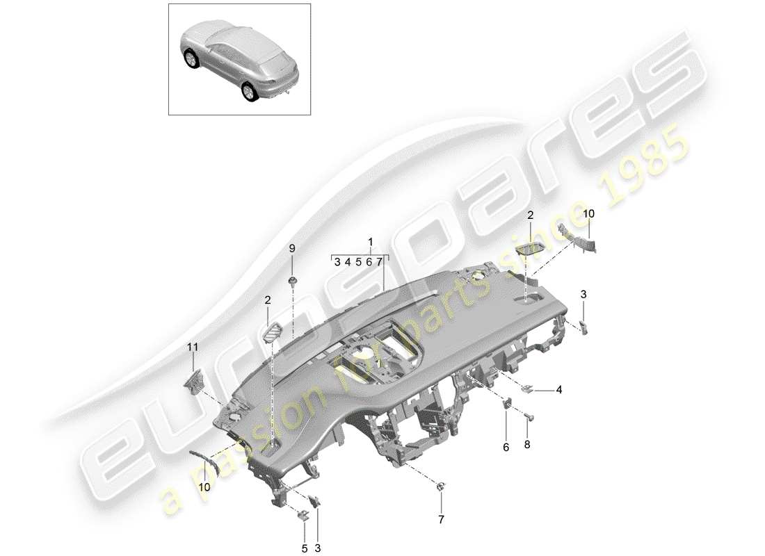 porsche macan (2018) dash panel trim part diagram