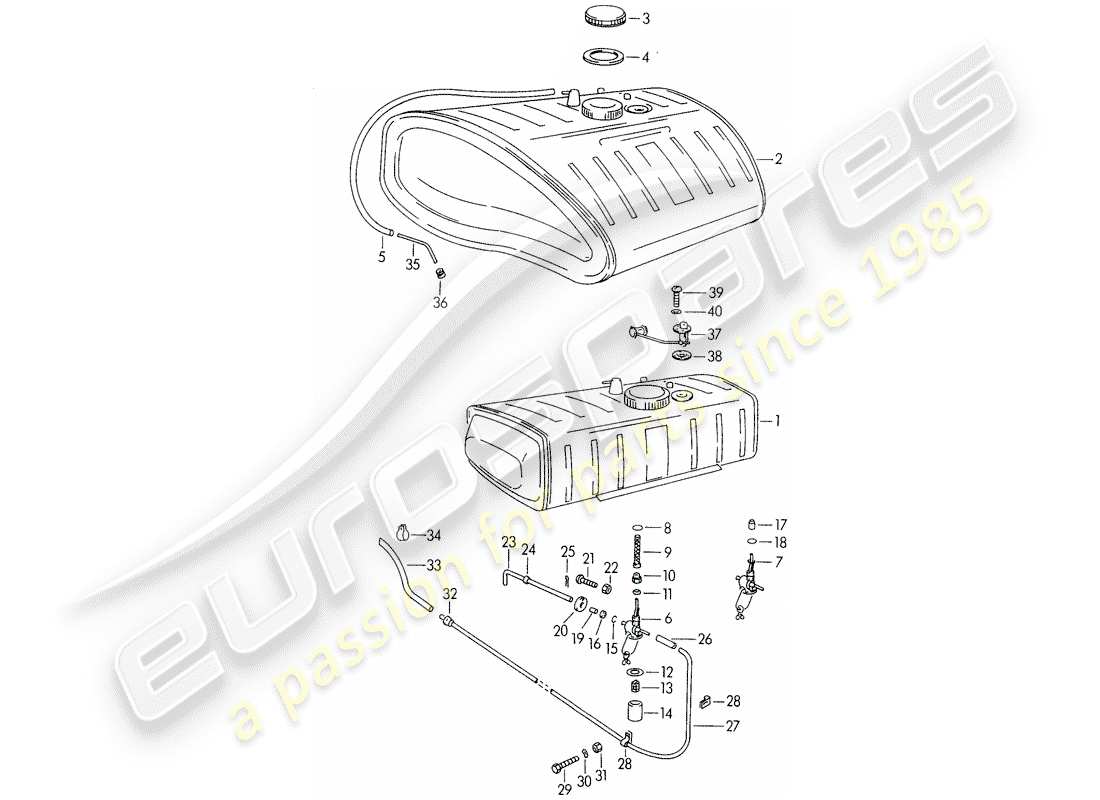 porsche 356/356a (1951) fuel tank part diagram