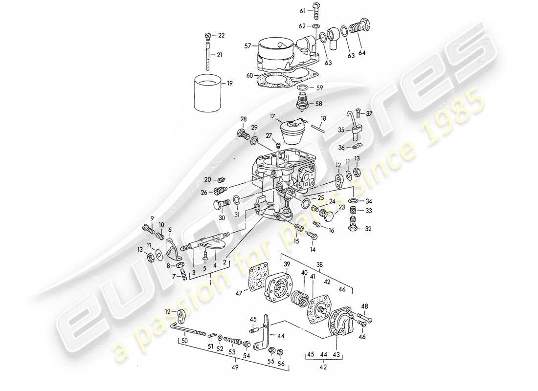 porsche 356/356a (1951) single parts - for - carburetor - solex 32 pbic part diagram