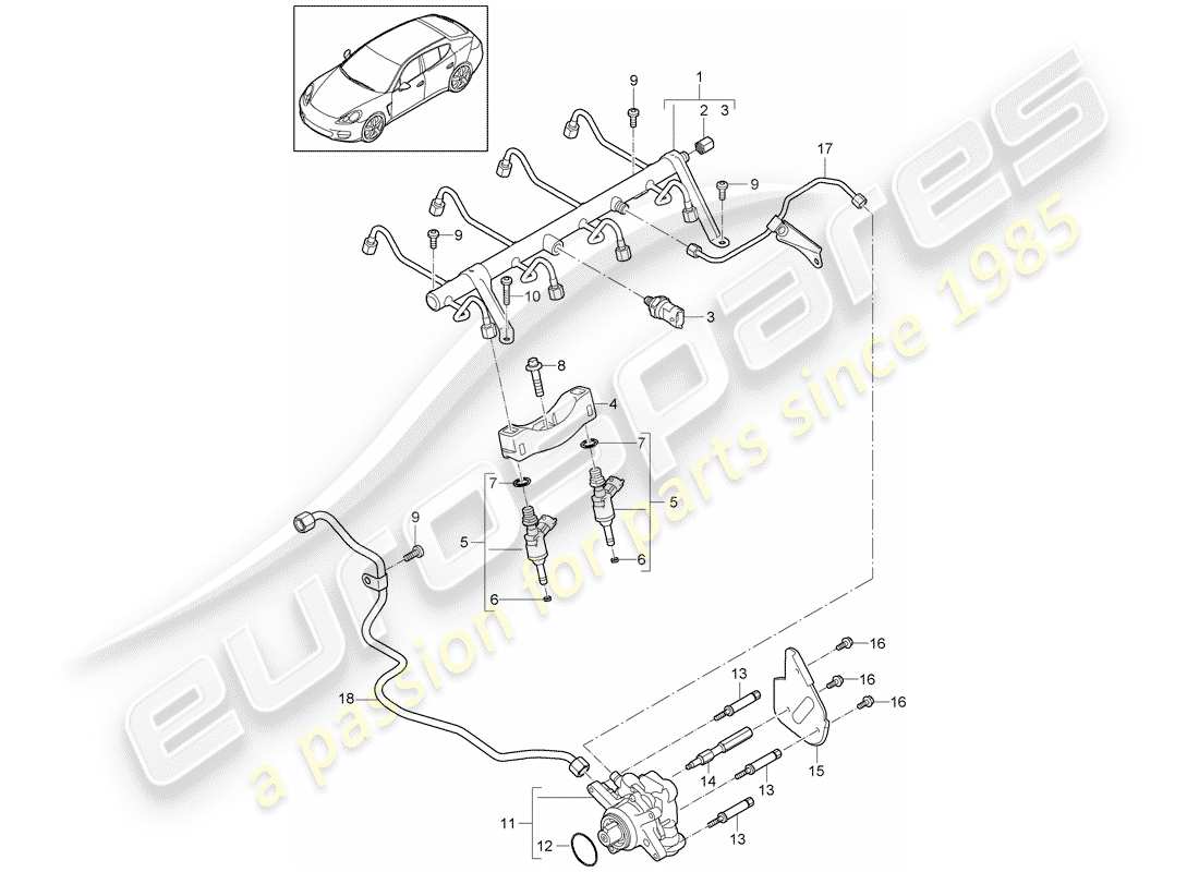 porsche panamera 970 (2013) fuel collection pipe part diagram