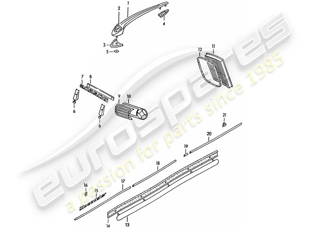 porsche 356/356a (1956) decorative fittings part diagram