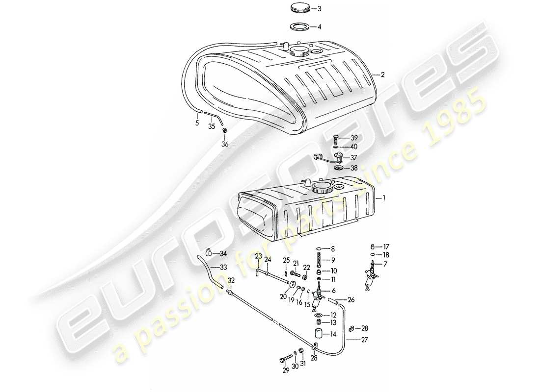 porsche 356b/356c (1962) fuel tank part diagram