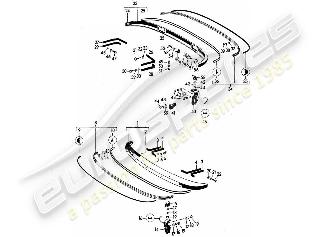 porsche 356b/356c (1962) bumper part diagram