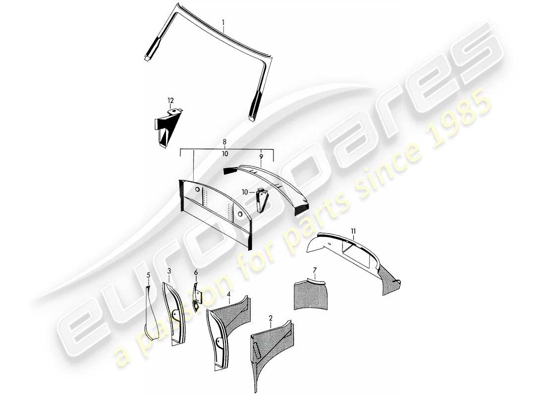 porsche 356b/356c (1962) interior panelling part diagram