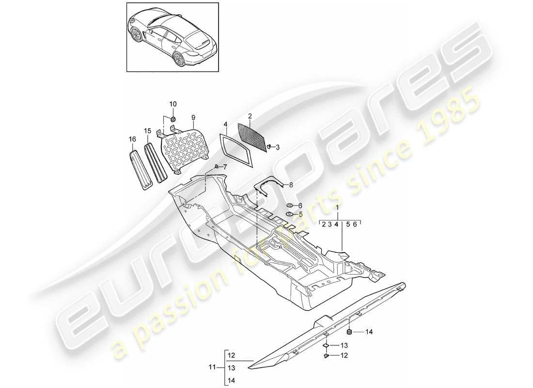 porsche panamera 970 (2011) floor cover part diagram