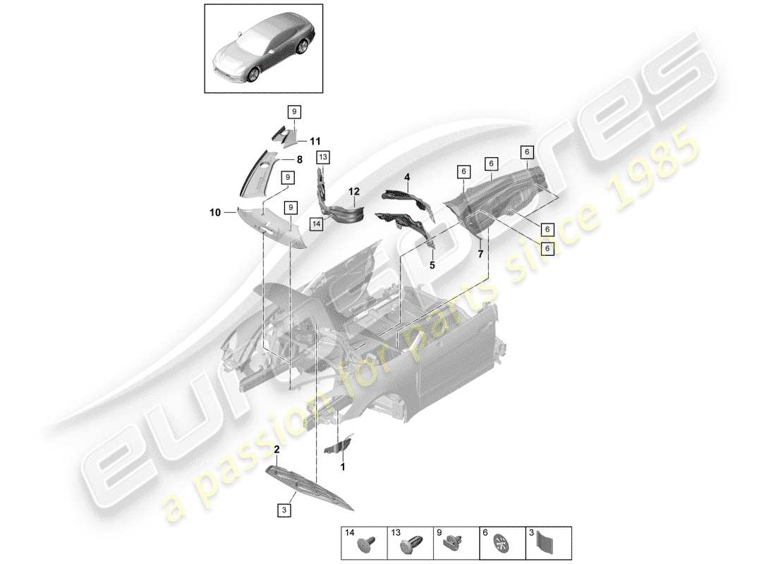 porsche panamera 971 (2018) sound absorber part diagram