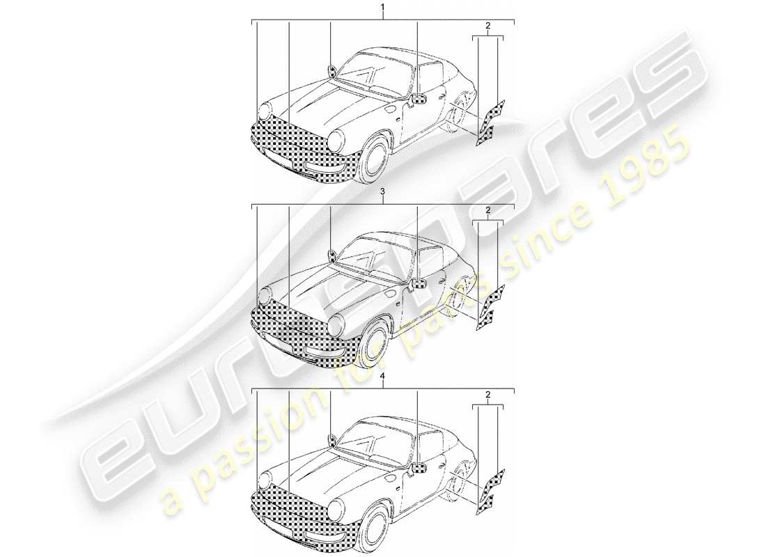 porsche classic accessories (1979) stone protection foil part diagram