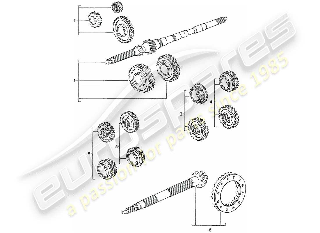 porsche 993 (1998) gear wheel sets part diagram