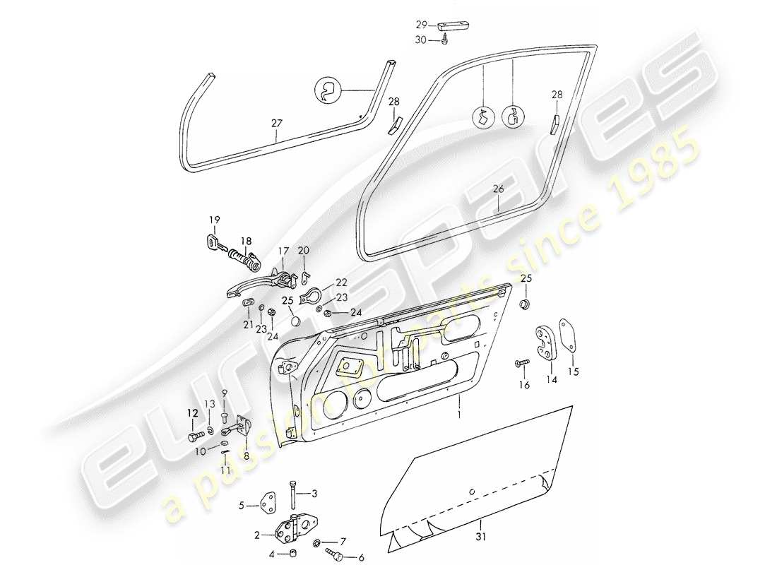 porsche 911 (1971) doors - with installation parts part diagram