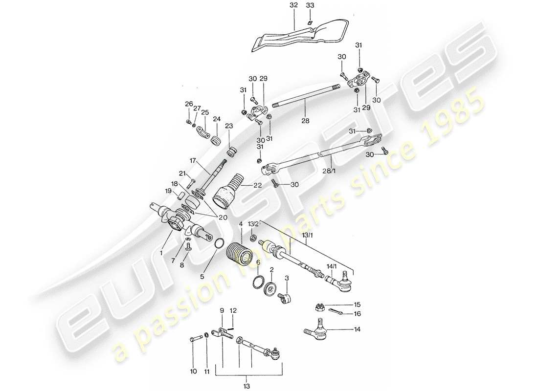 porsche 911 (1976) steering gear - steering linkage - steering track rod part diagram