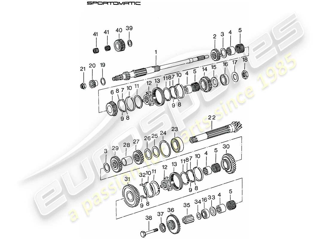 porsche 911 (1977) gears and shafts part diagram