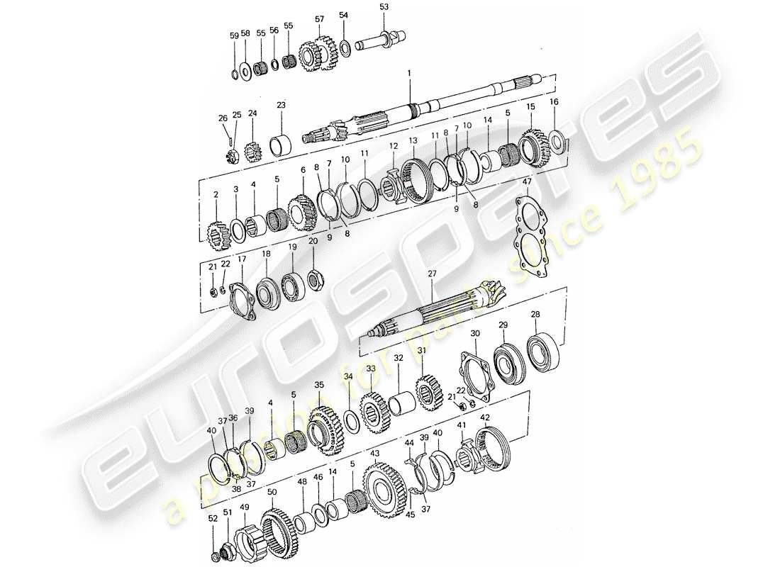 porsche 911 (1977) gears and shafts - 4-speed part diagram