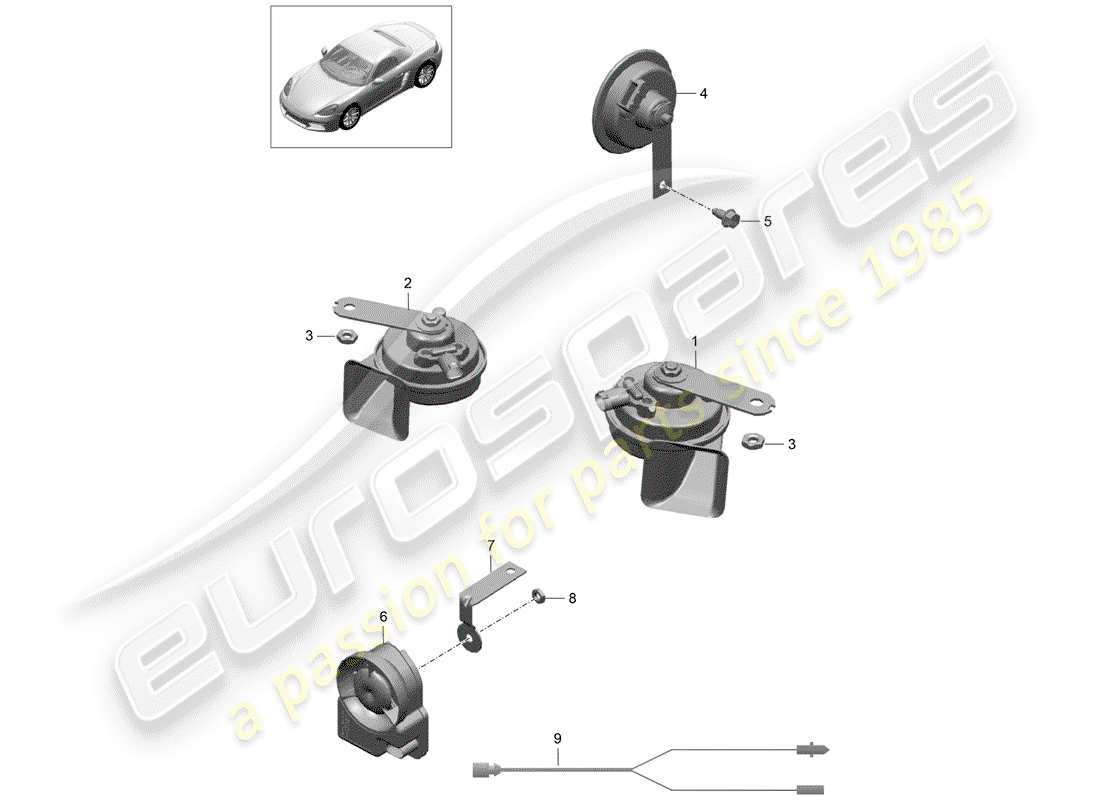 porsche 718 boxster (2018) fanfare horn part diagram