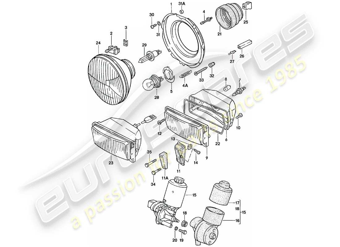 porsche 924 (1982) pop-up headlight - electric motor - for - pop-up headlight - additional headlight part diagram