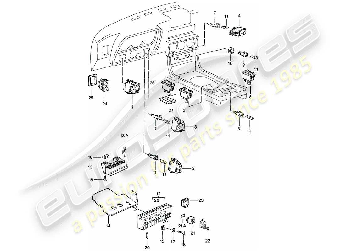 porsche 924 (1984) switch - relay plate - relay part diagram