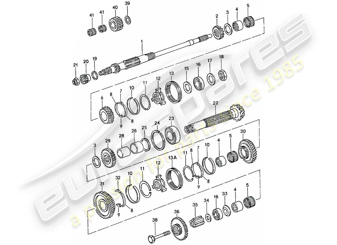 porsche 911 (1981) gears and shafts - spm part diagram