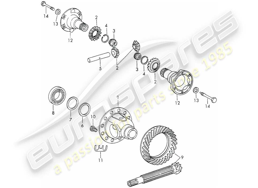 porsche 911 (1972) differential - with: - chilled casting - or - die casting - housing - without: - armature - d - mj 1970>> - mj 1970 part diagram