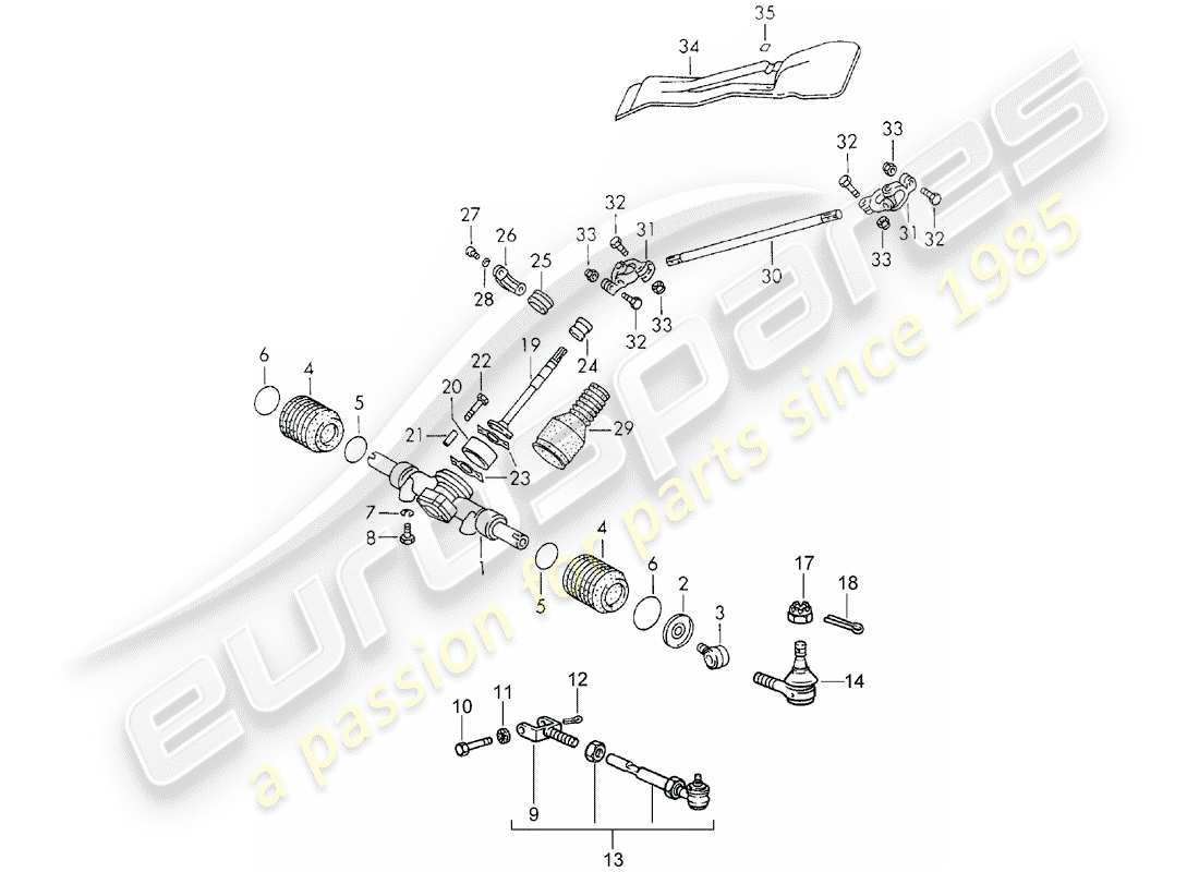 porsche 911 (1972) steering gear - steering linkage part diagram