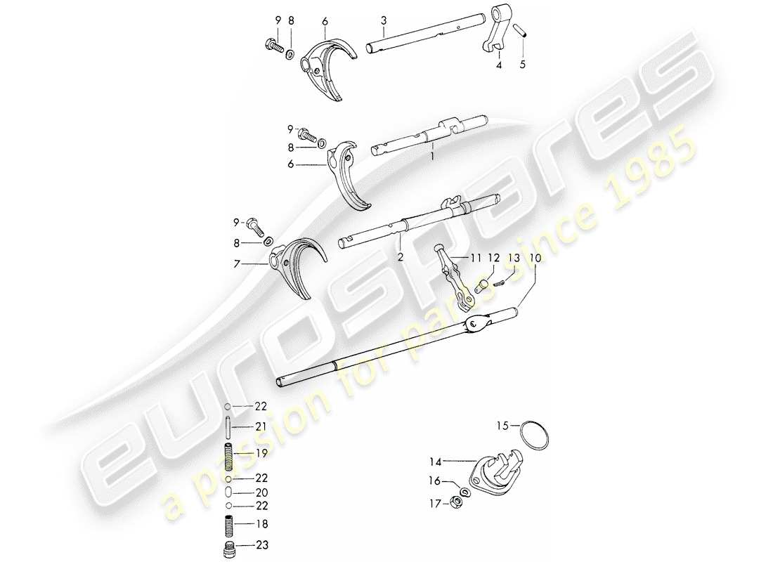 porsche 911 (1972) shift rods - shift forks - d >> - mj 1971 part diagram